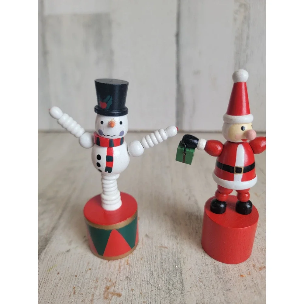 Vintage thumb push puppet Santa Claus snowman toy Xmas set home